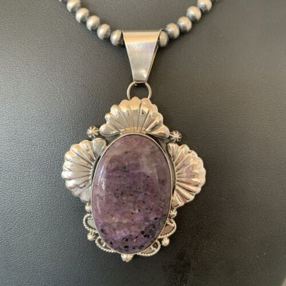 Men's Navajo Pearls Necklace | Sterling Silver Purple Sugilite Pendant | Authentic Native American Handmade | 1537
