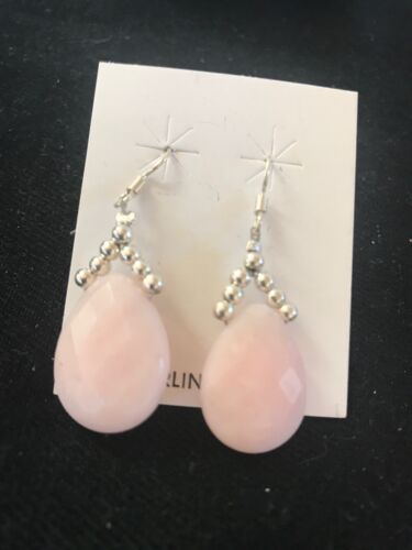 Navajo Pink Opal Bead Dangle Drop Earrings | Sterling Silver | Authentic Native American Handmade | 00304