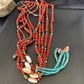 Southwestern Santo Domingo Red Coral Green Turquoise 5-Strand Jacla Necklace | 38" | Native American Handmade | 12052