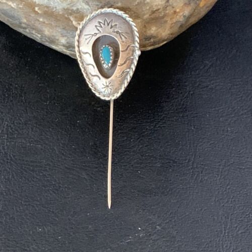 Old Pawn Navajo Hair Pin | Sterling Silver Blue Turquoise | 2.5" | Authentic Native American Handmade | 13729