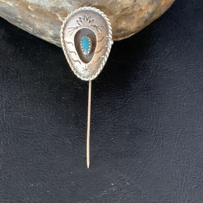 Old Pawn Navajo Hair Pin | Sterling Silver Blue Turquoise | 2.5" | Authentic Native American Handmade | 13729