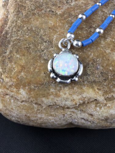 Navajo Opal Pendant with Lapis Beads | Sterling Silver Necklace | 17" | Authentic Native American Handmade | 10122