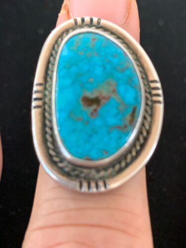 Navajo Kingman Turquoise Old Pawn Ring | Sterling Silver | Sz 4.5 | Authentic Native American Handmade | 4020