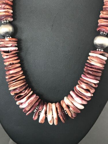 Navajo Purple Spiny Oyster Necklace | Sterling Silver | Authentic Native American | Graduated | 20" | 8485