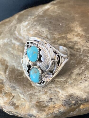 Navajo Kingman Turquoise Multi-Stone Ring | Authentic Native American Sterling Silver | Sz 11 | 14177