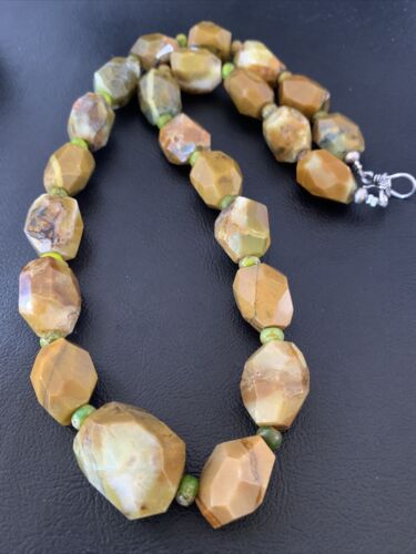 Navajo Graduated Faceted Green Nugget Turquoise Necklace | Sterling Silver | Authentic Native American | 21" | 1494