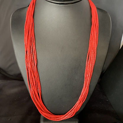 Red Coral Stabilized Heishi 10-Strand Necklace | Liquid Sterling Silver | 24" | 13423