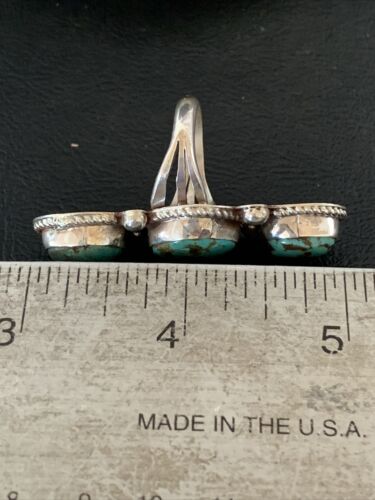 Navajo Sterling Silver Blue Turquoise Ring | 3-Stone | Sz 9 | Native American Handmade | 13615