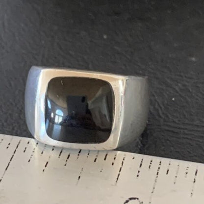 Southwestern Men's Navajo Black Onyx Inlay Ring | Sterling Silver | Sz 10 | Authentic Native American Handmade | 10740