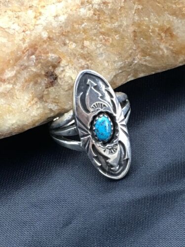 Navajo Sterling Kingman Turquoise Ring | Sz 5.75 | Old Pawn Shadow Box | 2625