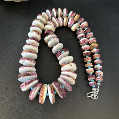 Navajo Purple Spiny Oyster & Blue Turquoise Necklace | Sterling Silver | 22" | Authentic Native American | 14726