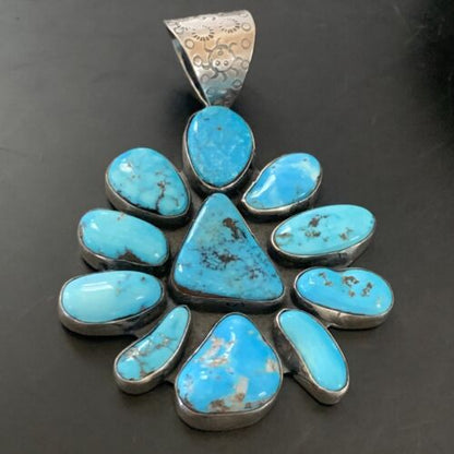 Navajo Pearls Kingman Turquoise Multi-Stone Pendant | Authentic Native American Sterling Silver | 11520