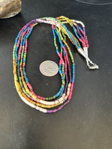 Multi-Color Shell Heishi Necklace | Sterling Silver | 22" | Authentic Native American Handmade | 14816