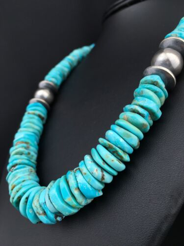 Navajo Blue Graduated Turquoise Necklace | Sterling Silver | 20" | Authentic Native American Handmade | 4809