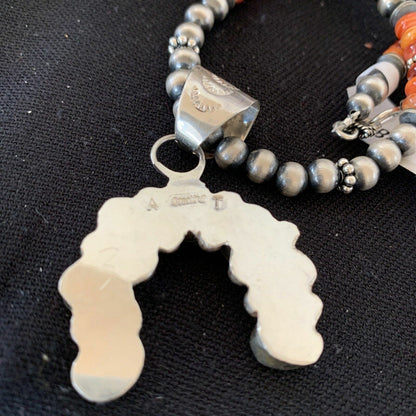 Navajo Pearls Red Spiny Oyster Cluster Naja Pendant Necklace | Sterling Silver | S283