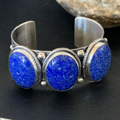 Native American Men's Navajo Blue Denim Lapis Cuff Bracelet | Sterling Silver | 12234