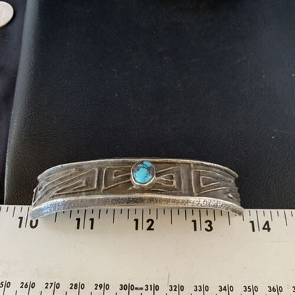 Navajo Blue Turquoise Hair Barrette | Sterling Silver | 4" | Authentic Native American Handmade | 13731 - Masha USA