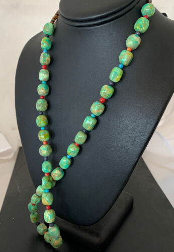 Navajo Blue Turquoise & Agate Necklace | Sterling Silver | 19" | Authentic Native American Handmade | 00819
