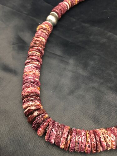 Purple Spiny Oyster Necklace | Navajo Sterling Silver | Authentic Native American Handmade | 23" | 2624
