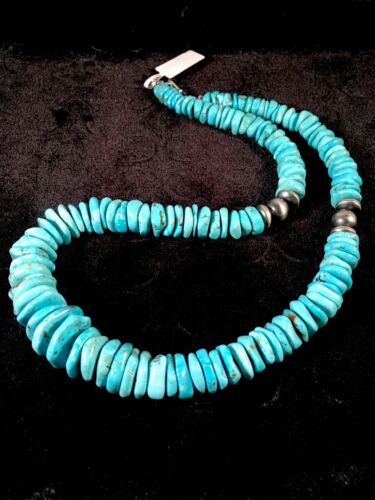 Navajo Blue Turquoise Graduated Necklace | Sterling Silver | Authentic Native American | 21" | 8692
