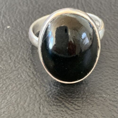 Navajo Black Onyx Ring | Sterling Silver | Sz 8.5 | Authentic Native American Handmade | 11587