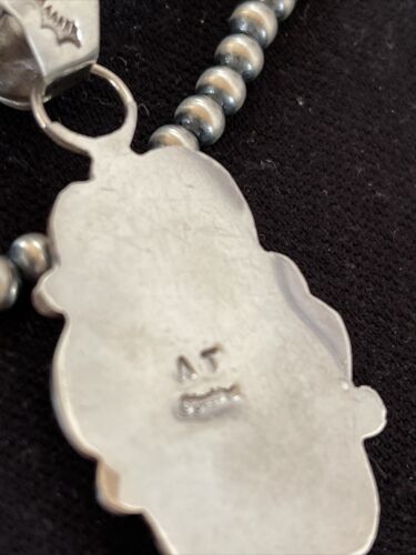 Native American Men's Necklace | Navajo Sterling Silver Beads with Blue Larimar Pendant | 01364