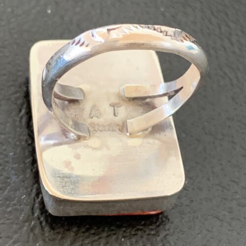 Navajo Red Spiny Oyster Ring | Sterling Silver | Sz 7 | Authentic Native American Handmade | 1837