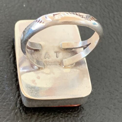 Navajo Red Spiny Oyster Ring | Sterling Silver | Sz 7 | Authentic Native American Handmade | 1837