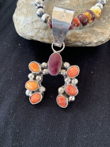 Navajo Purple Spiny Oyster Necklace Naja Pendant Set | Sterling Silver | Authentic Native American Handmade | 244