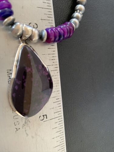 Navajo Pearls Purple Sugilite Necklace Pendant | Sterling Silver | Authentic Native American Handmade | 10329