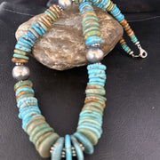 Navajo Blue Green Turquoise Bead Necklace | Sterling Silver | Authentic Native American | 20" | 14242