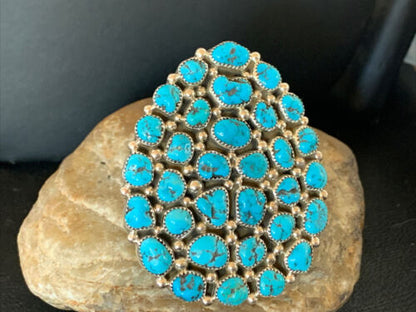 Navajo Kingman Turquoise Cluster Ring | Authentic Native American Sterling Silver | Multi-Stone | Sz 7 | 12226