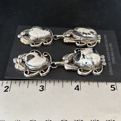 Navajo White Buffalo Turquoise Dangle Earrings | Sterling Silver | 2.5" | Authentic Native American Handmade | 14738