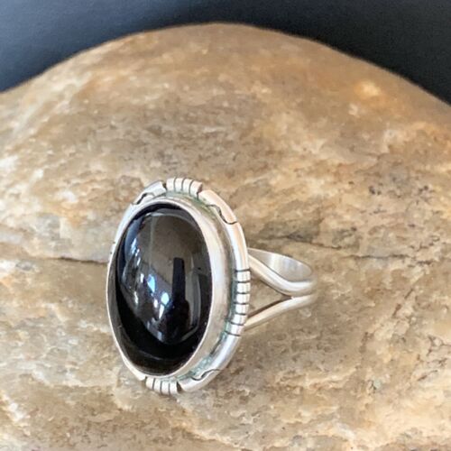Southwestern Men's Old Pawn Navajo Black Onyx Ring | Sterling Silver | Sz 6 | 10408
