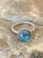 Navajo Blue Kingman Turquoise Pinky Ring | Sterling Silver | Sz 4.5 | Authentic Native American Handmade | 12461