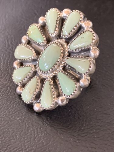Navajo Green Turquoise Cluster Ring | Authentic Native American Sterling Silver | Multi-Stone | Sz 9 | 12195