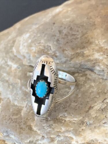 Navajo Shadowbox Blue Kingman Turquoise Ring | Sterling Silver | Sz 6 | Authentic Native American Handmade | 12457