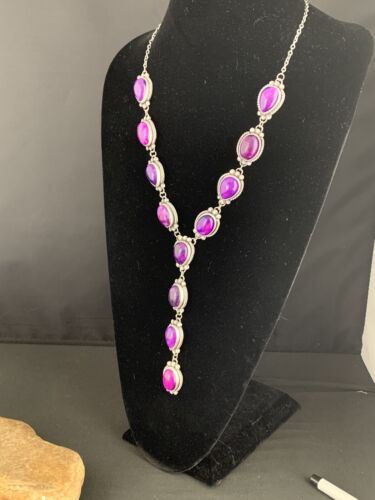 Navajo Sugilite Lariat Necklace | Sterling Silver Pendant | 23" | Authentic Native American Jewelry | 1153