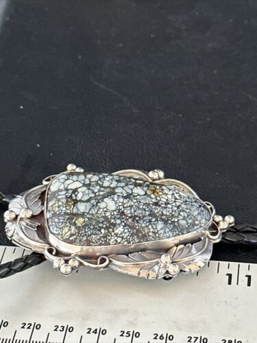 Men's Bolo Tie | White Buffalo Turquoise | Sterling Silver | Navajo | 3" | 14784