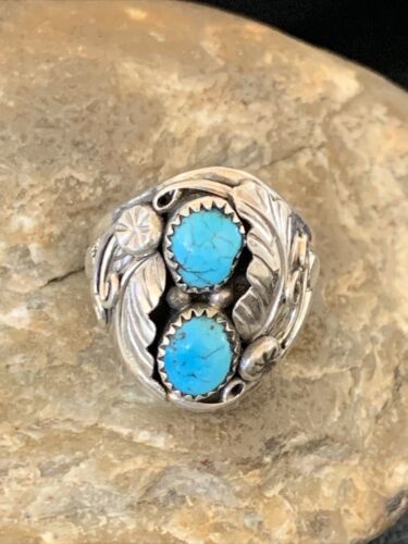 Navajo Blue Kingman Turquoise Feather Ring | Authentic Native American Sterling Silver | Multi-Stone | Sz 11.5 | 12223