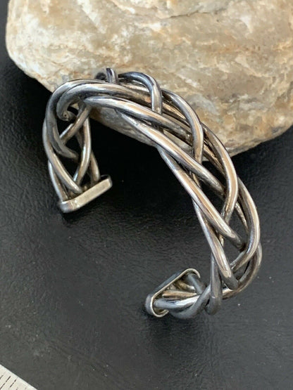 Old Pawn Navajo Wire Braid Bracelet | Sterling Silver | Authentic Native American Handmade | 10415