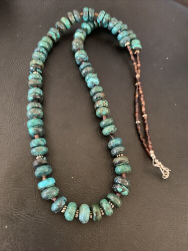 Navajo Pearl Spiderweb Blue Turquoise Shell Necklace | Sterling Silver | 26" | Authentic Native American Handmade | 12539