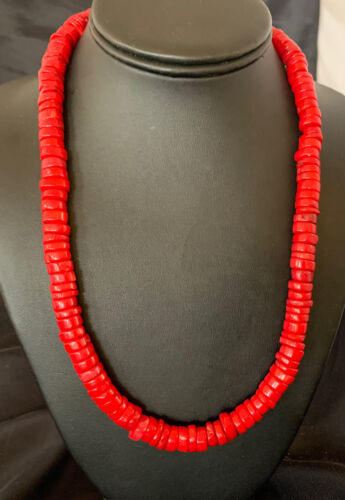 Native American Navajo Red Coral Bead Necklace | Sterling Silver | Authentic Handmade | 20" | 11873 - Masha USA
