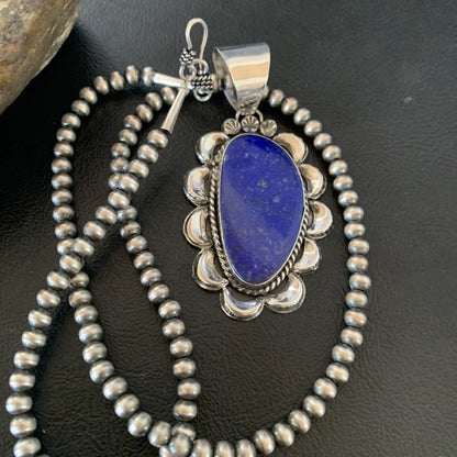 Native American Navajo Blue Lapis Pendant Necklace | Sterling Silver | 11673 - Masha USA