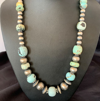 Navajo Pearl Dry Creek Turquoise Beads Necklace | Sterling Silver | 21" | Handmade | 10940