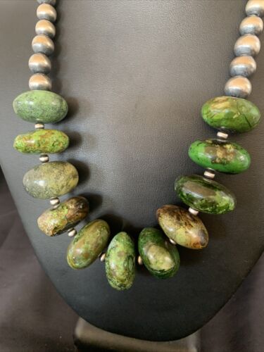 Navajo Chunky Graduated Green Turquoise Necklace | Sterling Silver | Authentic Native American | 18" | 11767