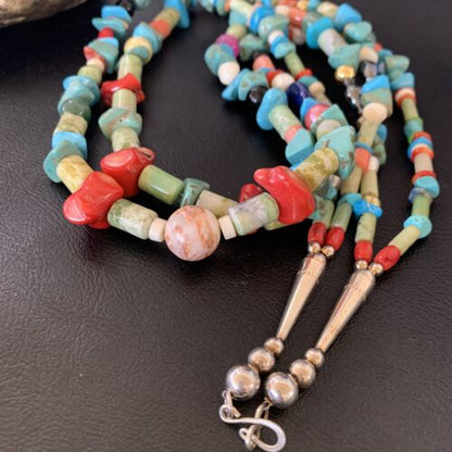 Southwestern American Santo Domingo Turquoise Coral Bead Necklace | 28" | Authentic Native American Handmade | 11987