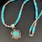 Navajo Blue Turquoise Pendant Necklace | Sterling Silver Pearls | Authentic Native American Handmade | 13217