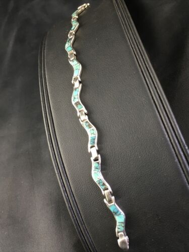 Native American Women's Sterling Silver Turquoise Inlay Link Bracelet | 6.75" | 2031