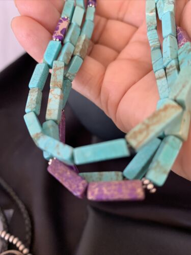 Navajo Blue Turquoise Jasper Bead Necklace | 3-Strand Sterling Silver | 24" | Authentic Native American Handmade | 12512